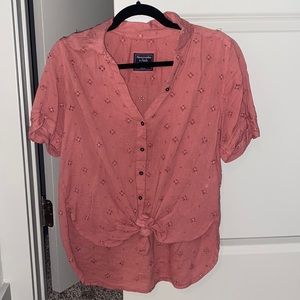 Short Sleeve Eyelet Button Down Shirt